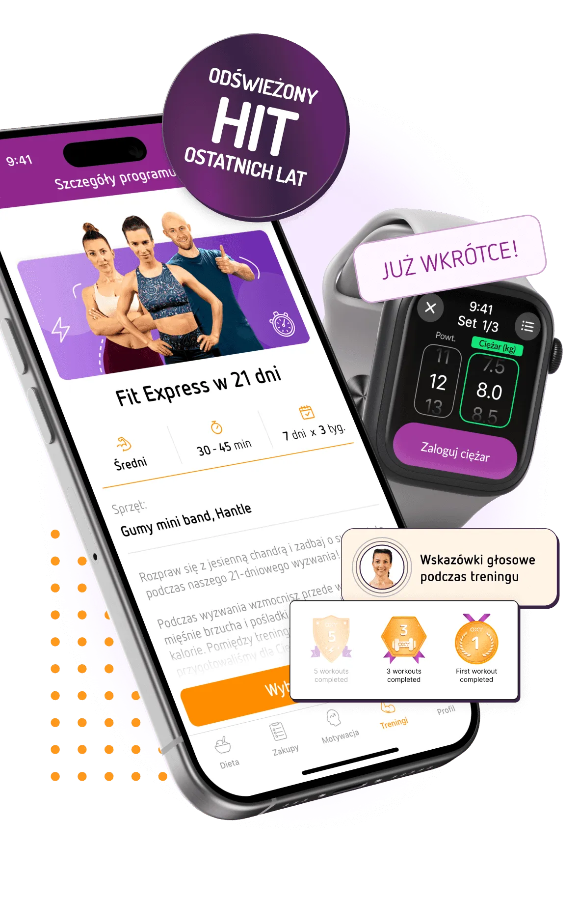 Ekran nowej sekcji treningów w aplikacji OXY (wersja mobilna)